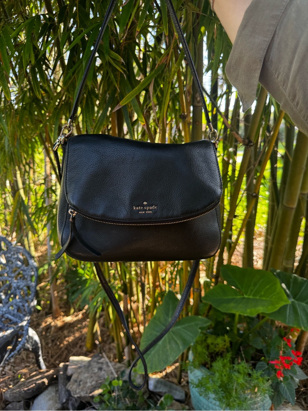 kate spade Black Pebbled Leather Crossbody with Gold Hardware
